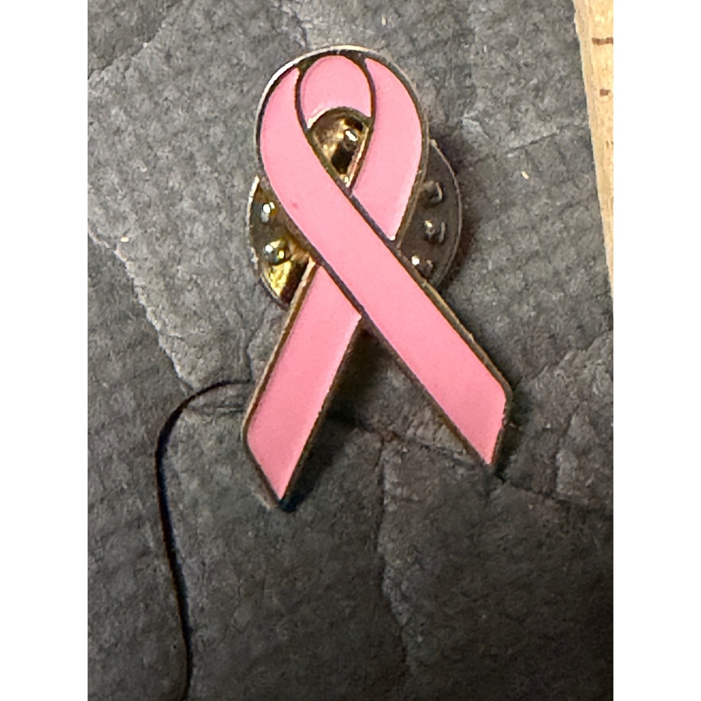 Breast Cancer Awareness Enamel Gold Tone Brooch Pink Ribbon Lapel Pin Pink USA